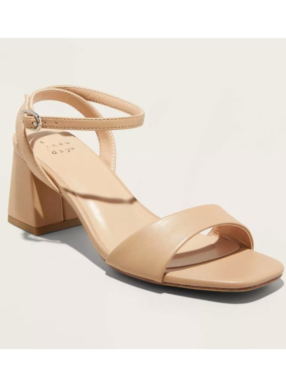 A New Day Shannon Tan Nude Flare Block Heel Sandals Ankle Strap Memory Foam 6.5W